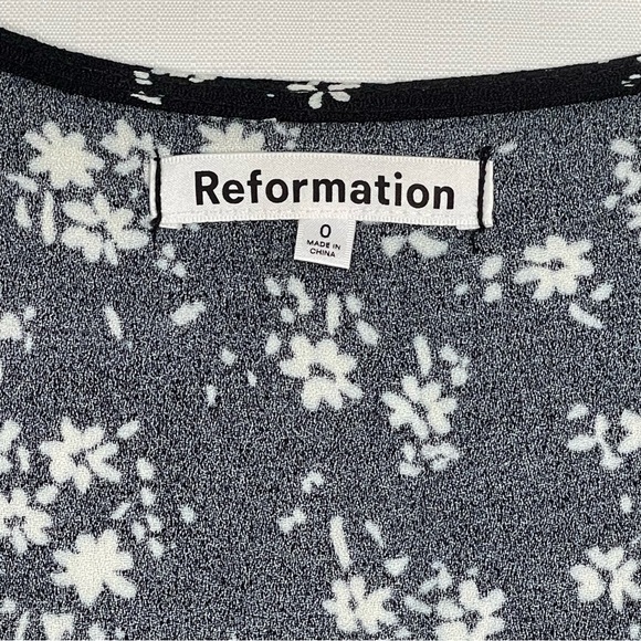 REFORMATION Locklin in Jasmine Black Floral Print Midi Shirt Dress - Sz - 0 - Picture 8 of 10